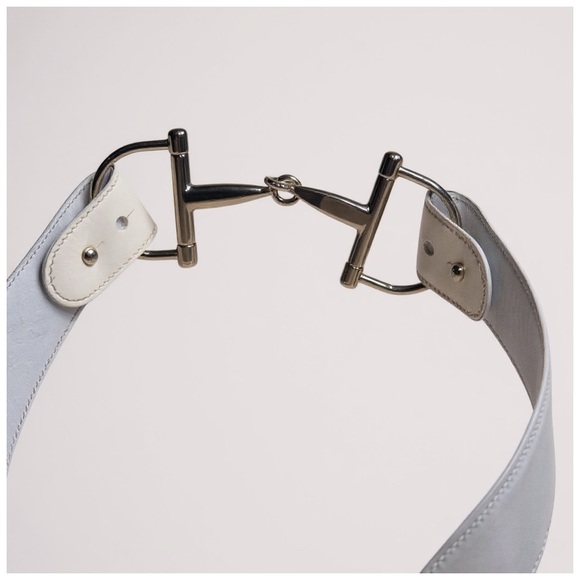 Gucci Vintage White Horsebit Leather Belt w/ Silver Interlocking Buckle 30”x1.5” - Picture 6 of 8